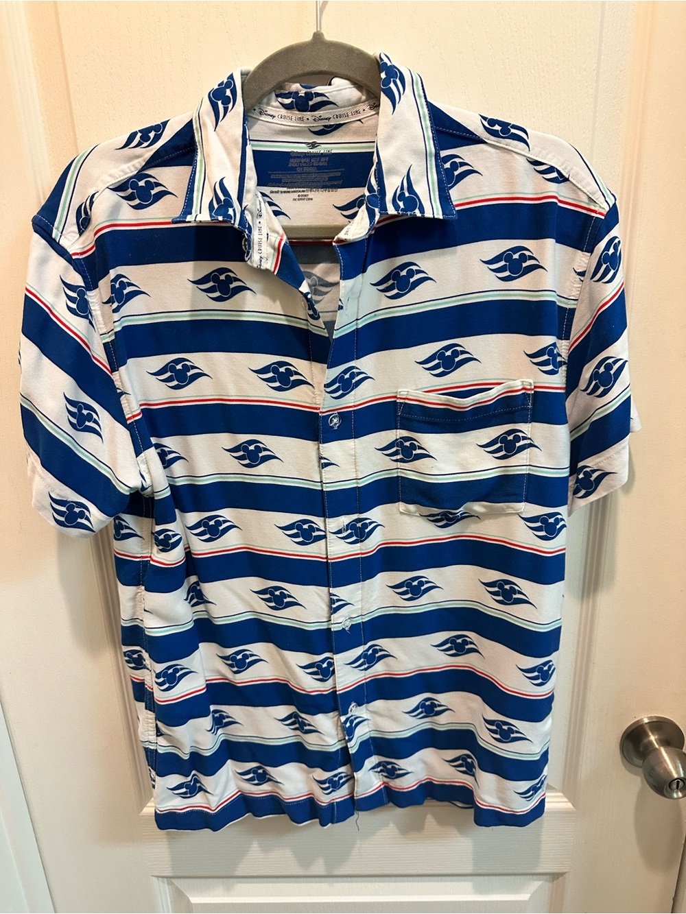 Disney Blue and White Striped Short-Sleeve Button-Down Shirt